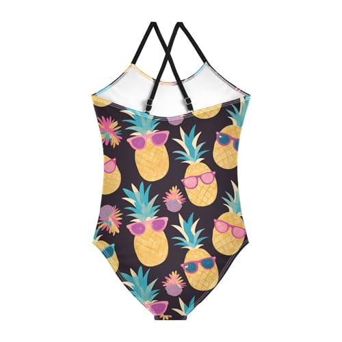 Pineapple Sunglasses Girls One Piece Swimsuits Colorful Sport Halter Swimwear Beach Bathing Suit 3T2