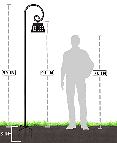 Artigarden Outdoor Shepherd Hooks 108 inch Tall for Bird Feeder (2 Packs), Adjustable Metal Garden Poles for Hanging Plants Solar Light Lantern, Bright Black - Thumbnail 2