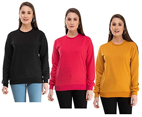 Image of IndiWeaves Women Fleece Warm Sweatshirt for Winters (S,Mustard,Magenta,Black) Pack of 3