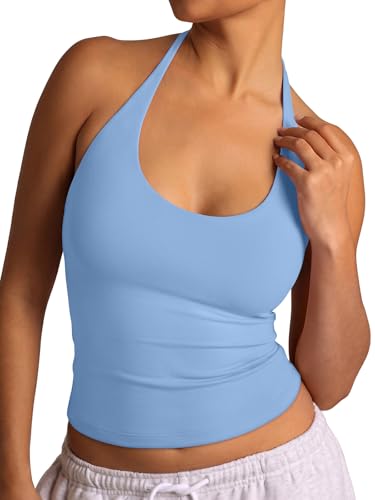 REORIA Women's Halter Backless Scoop Neck 2026 Summer Basic Tank Tops