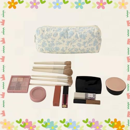 Cute Mini Quilted Makeup Bag for Women Travel Cosmetic Bags Lightweight Coquette Aesthetic Floral Toiletry Organizer Case (Floral#01)3