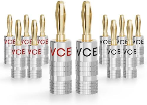 VCELINK 24K Gold Plated Banana Plugs for Speaker Wire, 6 Pairs/12 Pcs