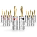 VCELINK Fiche Banane 8 Pièces Plaqué Or pour Câble Enceinte avec un Diamètre, Banane Connecteur pour HiFi Haut-Parleur, Amplificateur, Speaker Cable, 4 Paires
