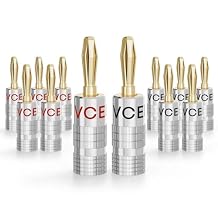 VCELINK Banana Plugs for Speaker Wire 6 Pairs/12 Pcs, 24K Gold Plated Dual Set Screw Type Speaker Connector for Home Theater, Wall Plate, Audio/Video Receiver and Sound Systems Red+Black