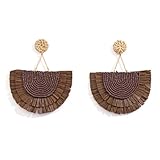 COIRIS Bohemia Beaded Fringe Statement Earrings with Long Dangling Tassel Raffia Earrings for Women(ER1183-Big Cocoa Brown)