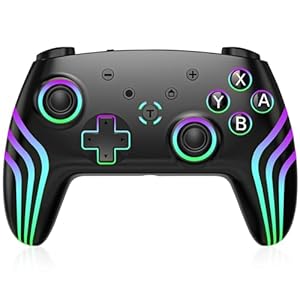 Hauibela Switch Pro Controller mit Veränderbare Coole RGB Lichter/6 Achsen Gyroskop/Dual Vibration/Turbo/Aufwachen, Präzise Gamepad, Wireless Controller für Switch/Lite/OLED Konsole