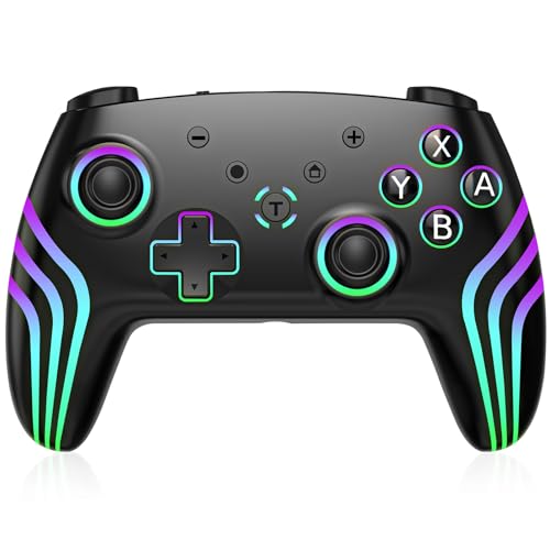Hauibela Switch Pro Controller mit Veränderbare Coole RGB Lichter/6 Achsen Gyroskop/Dual Vibration/Turbo/Aufwachen, Präzise Gamepad, Wireless Controller für Switch/Lite/OLED Konsole