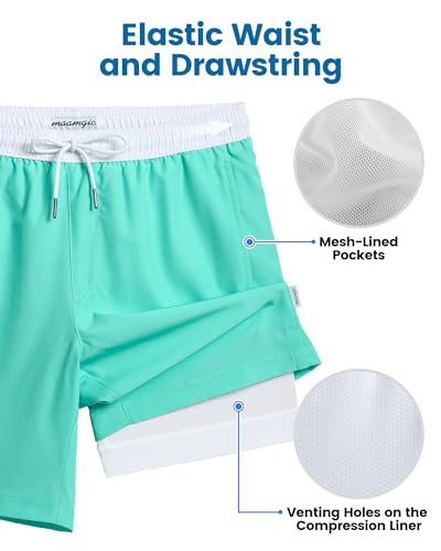 Image of maamgic Mens Swim Trunks with Compression Liner 7 Inch Inseam Mens Bathing Suit Quick Dry Swimming Trunks Swimsuit