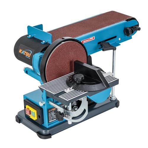 KATSU Tools 375W Bench Belt and Disc Sander 150mm Disc 100 x 914mm Sanding Belt Adjustable Table & Dust Extraction Ideal for Wood Metal Plastic Model 100198