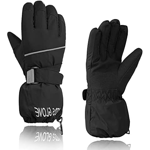 Durio Kinder Ski Handschuhe Winter Skihandschuhe Winddicht Wasserdicht Warm Handschuhe Junge Mädchen Outdoor Sports Schneehandschuhe Schwarz 12-14 Jahre Cover