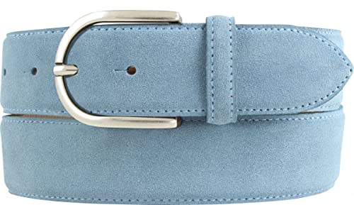 BELTINGER Damen-Gürtel aus Veloursleder 4 cm | Velour-Gürtel für Damen 40mm | Wildleder-Gürtel 4cm mit runder Gürtelschnalle | Jeansblau 105cm