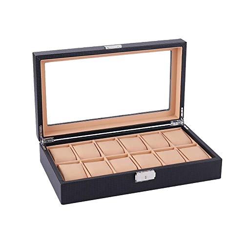 ZT-TTHG ウォッチボックス12腕時計収納ケースウォッチボックスメンズ腕時計展示主催カーボンファイバーレザーウォッチオーガナイザー(カラー:ブラック、サイズ:ワンサイズ) (Color : Brown)