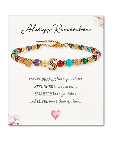SENLLY Crystal Initial Bracelet, Meaningful Gift for Women Crafted with Natural Stone & 3D Initial Bead S, Adjustable for Mom Daughter Sister Wife Friend - image 1