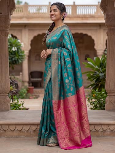 Image of AKHILAM Women's Kanjivaram Woven Soft Silk Saree With Blouse Piece