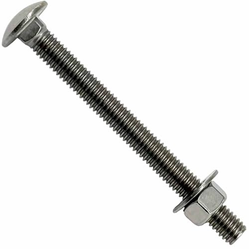(10) 3/8-16 x 4”- 304 (18-8) Grade Stainless Steel Carriage Bolts Screws Dome Head Nuts & Washers Included for Trailer Deck Floors headboards-Rust Resistant by BRAUNY BOY- Qty (10)