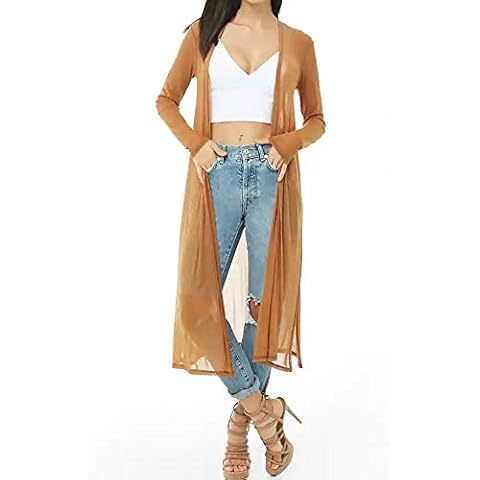 BelleLovin Womens Sexy Sheer Long Sleeve Cardigan See Through Mesh Cover Up - Beige - X-Large Cover