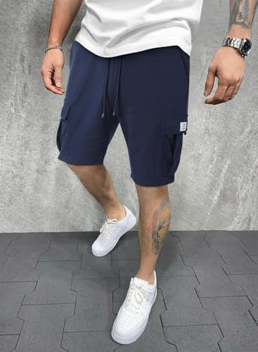 Image of Q - RIOUS Mens Casual Sweat Cargo Cotton Shorts Drawstring Elastic Waist Athletic Workout Gym Jogger Shorts with 5 Pockets