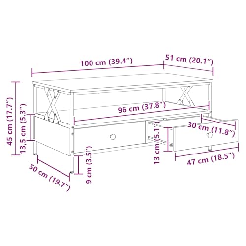 Table basse en chêne avec tiroir et étagère de salon comme table de canapé
