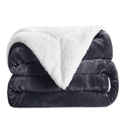 Aspire Homeware Sherpa Fleece Blanket Throws for Sofas Large - Soft Fluffy Thick Grey Throw Blanket for Bed King Size Reversible Microfiber Sofa Throw (200 x 240 cm)