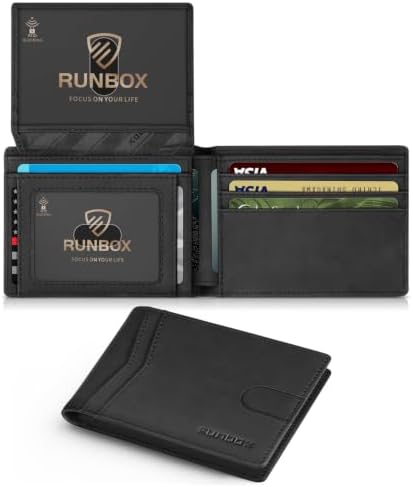 RUNBOX Wallet for Men -Slim Rfid Leather Mens Bifold Novelty Wallets 2 ID Window With Gift Box Men's Accessories