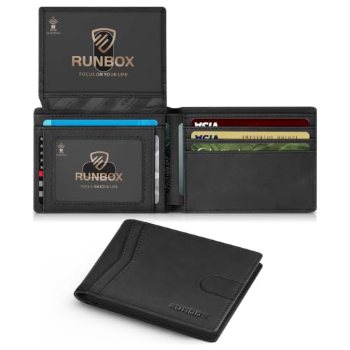 RUNBOX Wallet for Men -Slim RFID Leather Mens Bifold Wallets 2 ID Window With Gift Box Men's Accessories