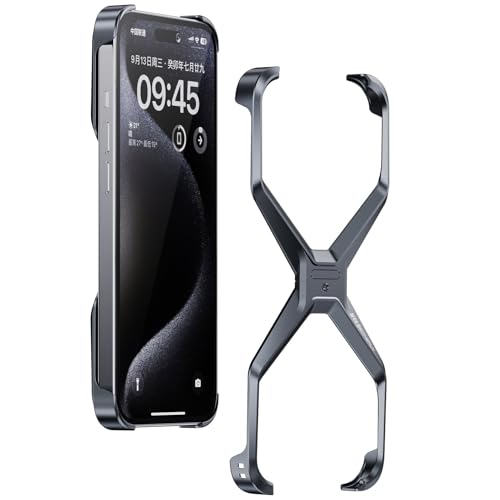 Image of Frameless X Shaped Case Compatible with iPhone 16 Pro | Luxury Aluminum Armor Case | Super Slim Premium Metal - Black