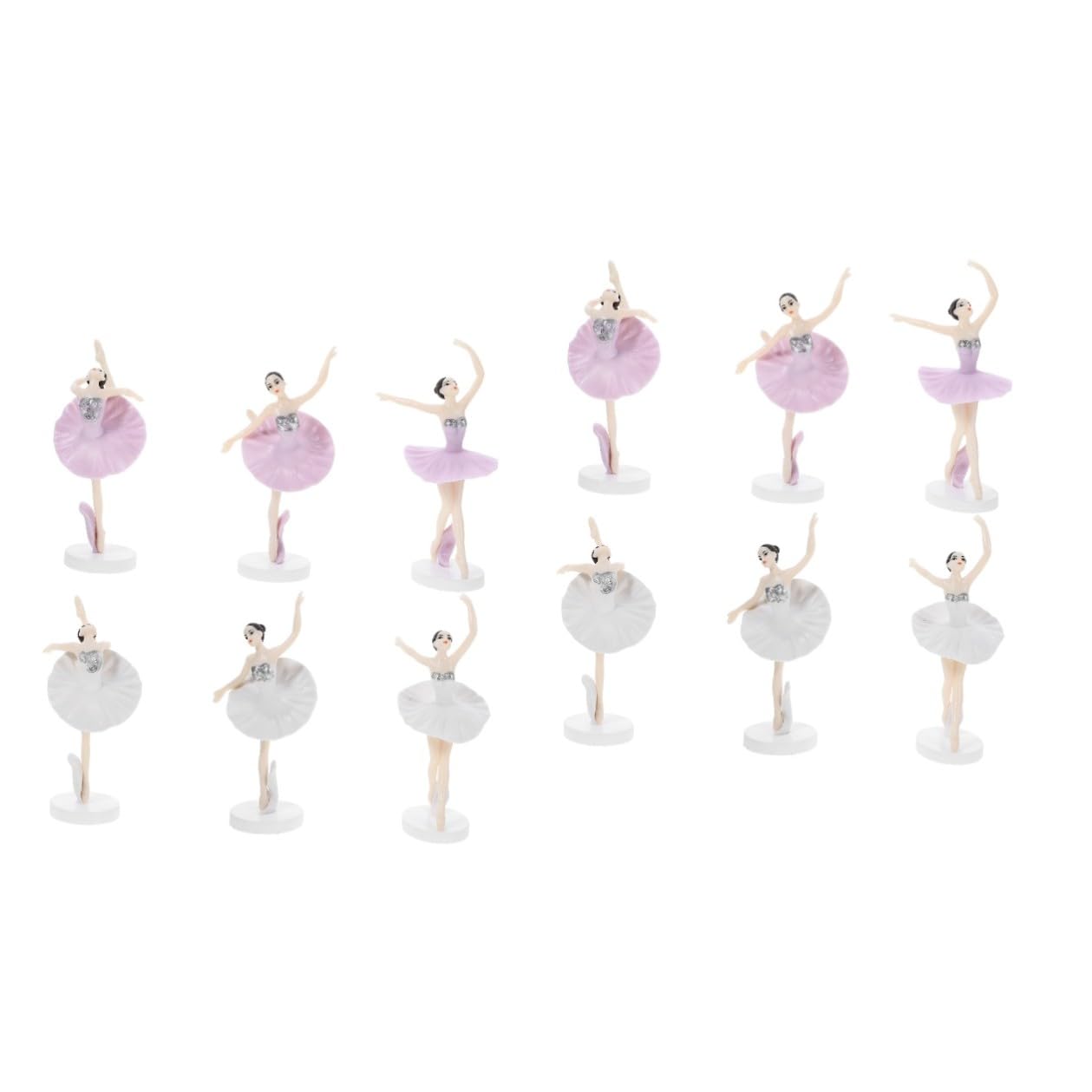 VANZACK 12 Stück Teiliges Ballettmädchen Tortendeko mit Sockel Bunte Kunststoff Figuren für Geburtstagstorten Süße Ballerina Cake Topper als Partydeko und Wohnaccessoire
