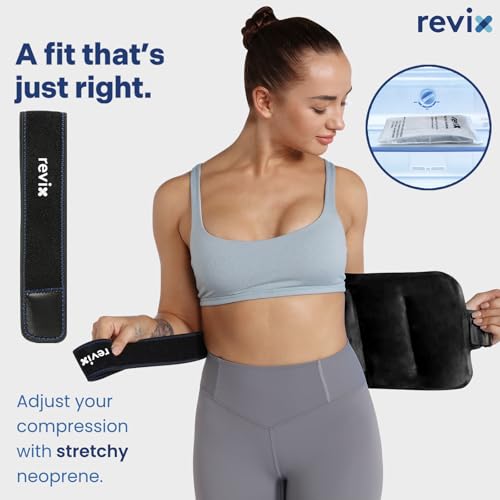 Image of REVIX Ice Pack for Injuries Reusable Gel for Lower Back & Shoulder, Black | 16x9in Full Coverage for Lower Back, Shoulder, Hip & Knee, Cold Compress Therapy, Hands-free Strap, Long-lasting Gel