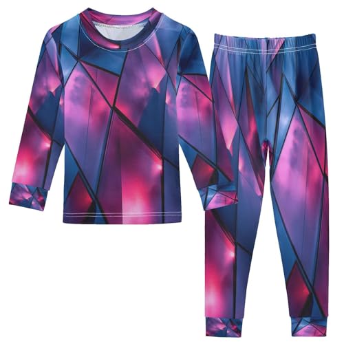 Pajama Sets Long Sleeve Blue Geometric Triangles Soft Comfy Sleepwear 2 Piece PJS 3-8T
