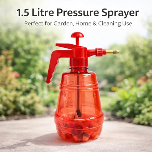 Image of MIKANIX Manual Pressure Spray Bottle for Gardening & Cleaning | Hand Pump Water Sprayer with Adjustable Nozzle | Multipurpose Plant Mister for Indoor & Outdoor (1.5L, RED)