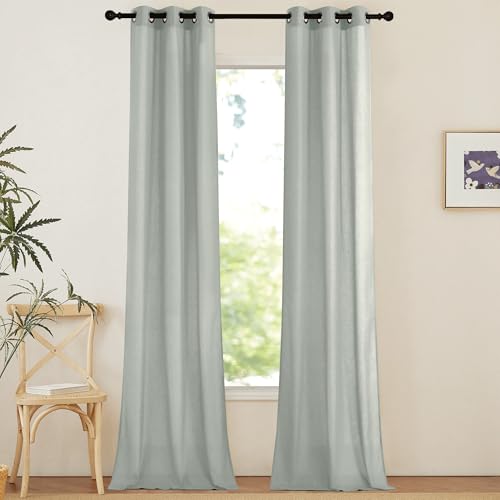 NICETOWN Linen Curtains 96 inches Long for Living Room, Grommet Semi Sheer Drapes Linen Weave Window Treatments Privacy Added with Light Filtering for Bedroom, Sage Green, W34 x L96, 2 Panels