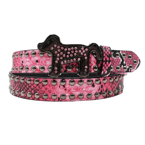 Studded Belt for Women Men, Sparkle Boa Pattern Strap with Rhinestone Dog Engraved Buckle for Jeans Dresses Pants2
