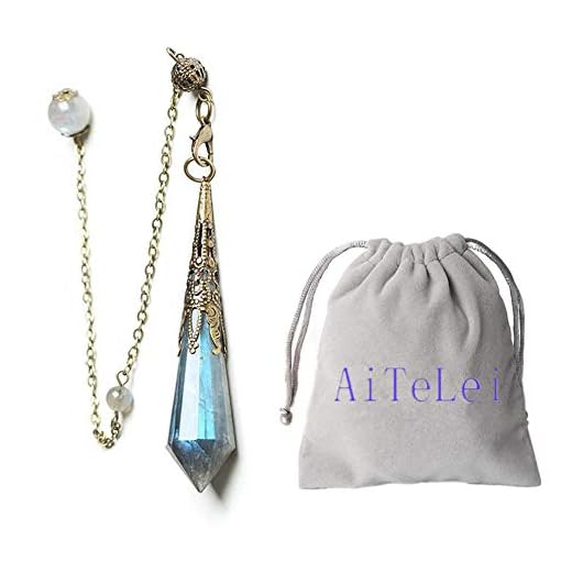 AITELEI Péndulo de Cristal de labradorita de Piedras Preciosas Naturales 12 Terapia de Hechos Colgante de Chakra curativo para radiestesia Adivinación Reiki Equilibrio Cargado con Cadena
