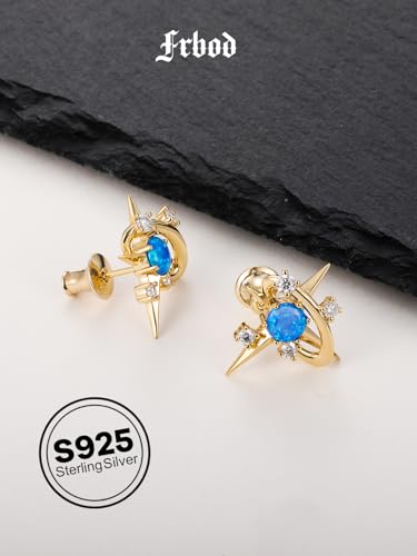 Blue Opal Round Moissanite Star Earrings, Solid 925 Sterling Silver with Gold/White Gold Plated Space Stud Earring, Galaxy Planet Space Earrings for Her/Him, Birthday Christmas Anniversary Jewelry4