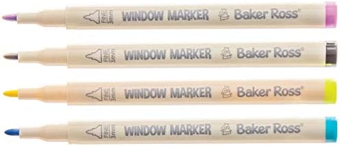 Baker Ross AT859 Fine Tip Glass Pens, For Kids Glass Painting Kit and Arts and Crafts Projects (Pack of 8), Assorted,Yellow,Blue,White,Green,Red,Pink,Black,Purple