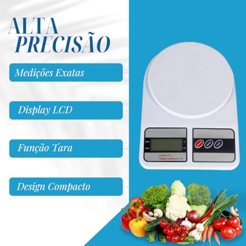 Balança de Cozinha Digital para Alimentos e Comida Alta Precisão até 10 kg Dieta Fitness Academia Ma