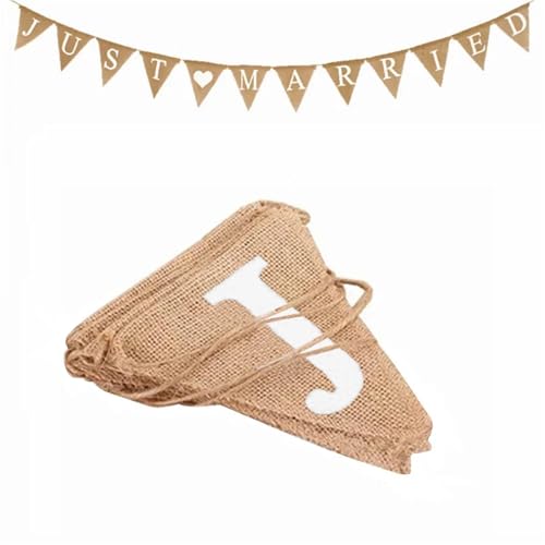FAYAHAR Just Married Bannière en Toile de Jute, Guirlande de Fanions Vintage Triangle Bannière, Guirlande Mariage, pour Réception de Mariage, Anniversaire,...