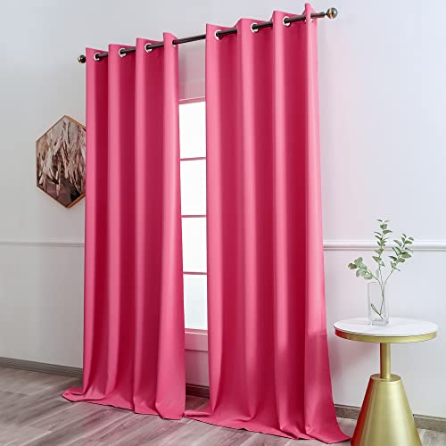 YGO Room Darkening Long Curtains for Girls Room - Hot Pink, 52W x 108L, 2 Panels, Noise Reducing Blackout Grommet Draperies - Image 2