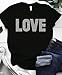 Women's Love Print Rhinestone Graphic Funny Cute Tops Melanin Black Girl Casual Loose Summer T-Shirt Black M