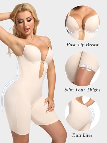 Decorus Backless Plunge Shapewear Bodysuits - Women Low Back Body Shaper ：Full Body Tummy Control Built in Bra With Plunge2