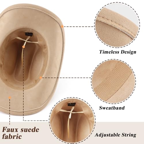 Image of DRESHOW Cowboy Hat for Women and Men Wide Brim Western Cowboy Cowgirl Hat with Belt Buckle Unisex Rolled up Caps