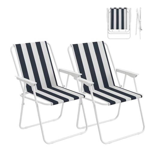 WOLTU Lot de 2 Chaise de Camping Pliante, Chaise Pliable Légère pour l'Extérieur, Chaise de Pêche avec Accoudoirs, pour Camping Plage Jardin Terrasse...
