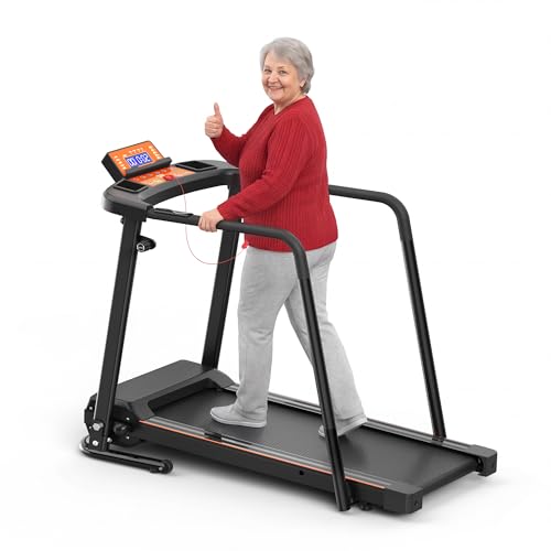 Treadmills for Seniors 2.5HP Walking Treadmill for Home with Extra Long Handrails 300LBS Capacity Shock Absorption Foldable & Portable Design with Bluetooth APP Control