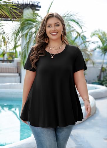 Tunic Tops for Women Plus Size Short Sleeve Crew Neck Swing Flare Loose T-Shirt Blouses to Wear with Leggings4