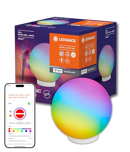 LEDVANCE SMART+ WIFI BALL LIGHT Mood- & Tischleuchte, schwarz, 5W, 200lm, dynamischer Magic RGB Lichteffekt, zwei Lichtquellen, dimmbar, lange Lebensdauer, einfache Montage, App-steuerbar, IP20
