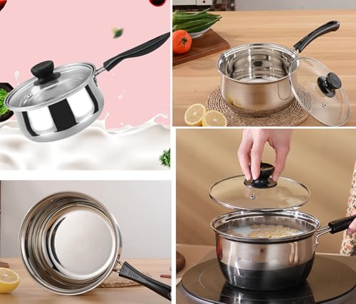 Cazo de acero inoxidable de 1.3 cuartos con tapa y mango largo para leche 7