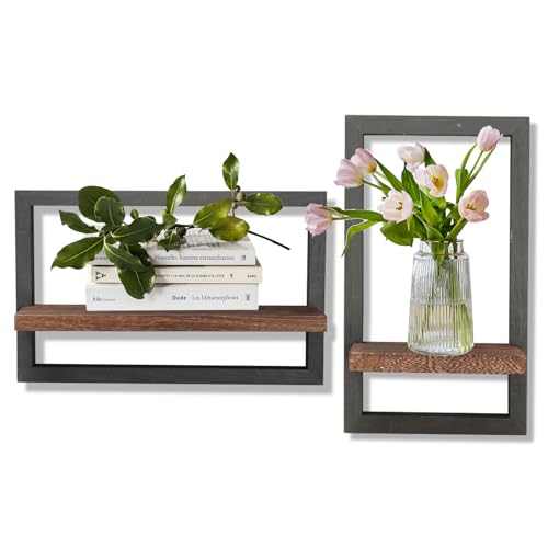 Set di 2 Mensole Sospese da Parete, Mensole Galleggianti Multiuso, Quadrate in Legno per Riporre Oggetti, Shelves da Muro Design per Decorazione Della Wall, per Bagno, Soggiorno, Colore, Marrone scuro