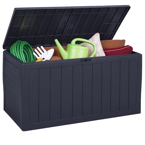 Deuba® Coffre de rangement extérieur 270L Noir – Coffre jardin résine étanche avec roulettes, boîte de rangement terrasse balcon, malle extérieure...