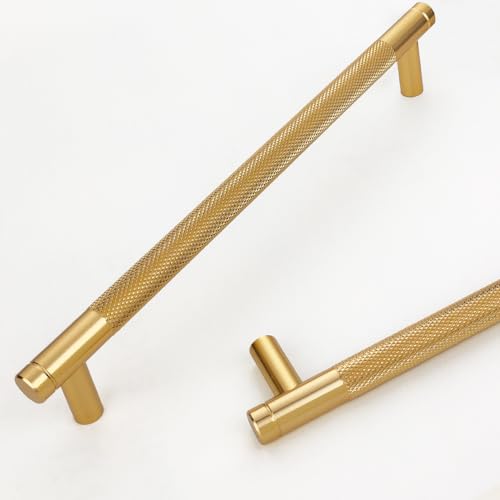 30 Pack 7 1/2 Inch 192 mm Gold Cabinet Handles Cabinet Pulls Aluminum Handles Knurled Drawer Pulls Oxidation Finish with Diamond Pattern 8.6" Length (7.5" Hole Center)
