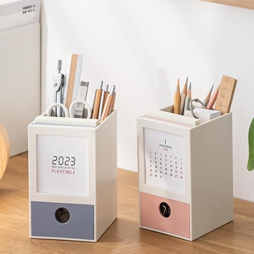 Pot à crayons de grande capacité pour étudiants, avec calendrier de table, tiroir, organisateur de bureau, rangement de crayons, organiseur, tiroir à stylos de grande capacité, – vue 8
